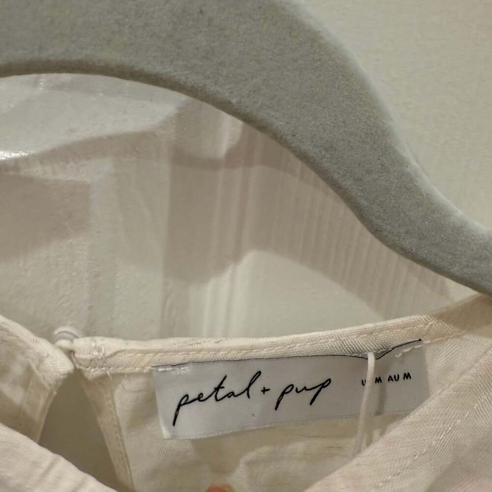 Petal & Pup Women's White Crepe Tiered Pockets Cottage Core Shirt